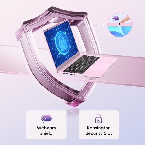 Pink Laptop, N150 Processor, Up to 3.6 GHz, 12GB RAM 512B SSD, 15.6 Inch FHD IPS Display Laptop Computer, WiFi 6, BT 5.2, Webcam, USB-C, Long Lasting Battery