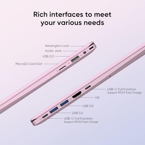 Pink Laptop, N150 Processor, Up to 3.6 GHz, 12GB RAM 512B SSD, 15.6 Inch FHD IPS Display Laptop Computer, WiFi 6, BT 5.2, Webcam, USB-C, Long Lasting Battery