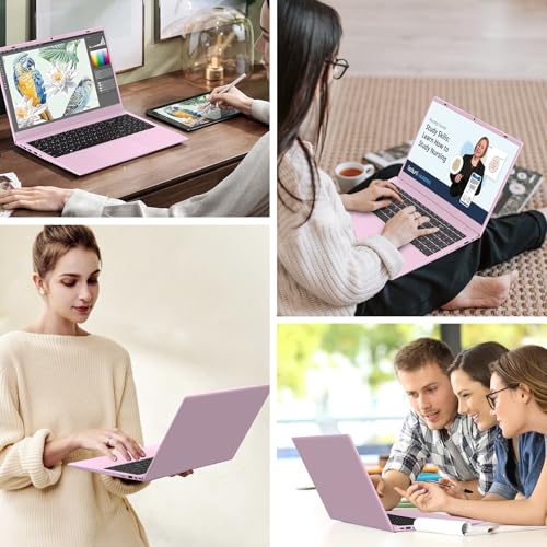 Pink Laptop, N150 Processor, Up to 3.6 GHz, 12GB RAM 512B SSD, 15.6 Inch FHD IPS Display Laptop Computer, WiFi 6, BT 5.2, Webcam, USB-C, Long Lasting Battery